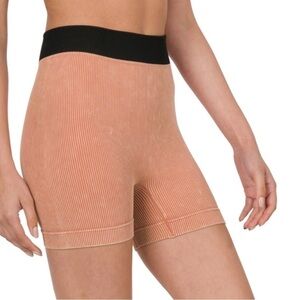 Ribbed Ash Rose Washed Color Seamless Bike Shorts Size L/XL